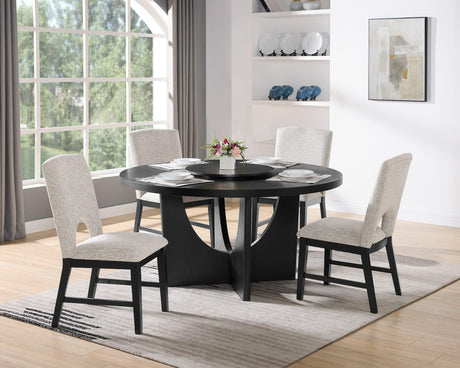 Rupert Black Modern Solid Wood And Veneers Polyester Round Dining Room Set - Ella Furniture