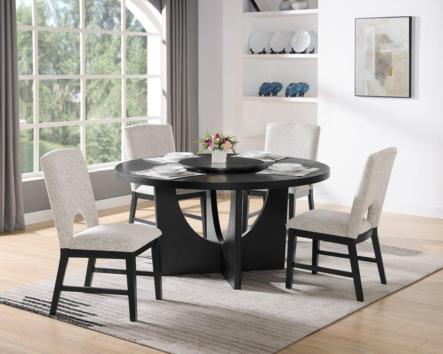 Rupert Black Modern Solid Wood And Veneers Polyester Round Dining Room Set - Ella Furniture