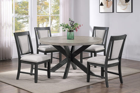 Stevens Gray Modern Solid Wood And Veneers Fabric Upholstered Round Dining Room Set - Ella Furniture