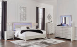 Zyniden Silver Upholstered LED Panel Bedroom Set