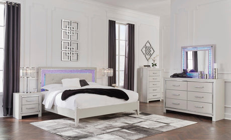Zyniden Silver Upholstered LED Panel Bedroom Set