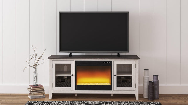 Dorrinson Two-tone 60" Tv Stand With Electric Fireplace - Ella Furniture