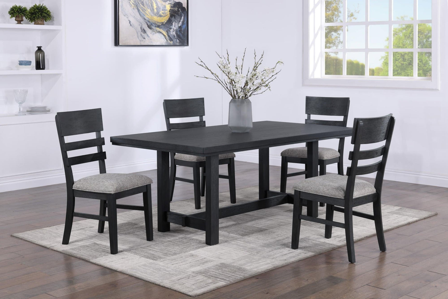 Guthrie Black/Gray Modern Solid Wood And Veneers Fabric Upholstered Dining Room Set - Ella Furniture