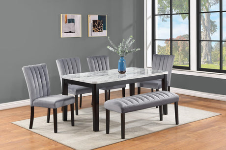 Pascal Gray Marble Faux Modern Wood And Veneers Rectangular Dining Room Set - Ella Furniture