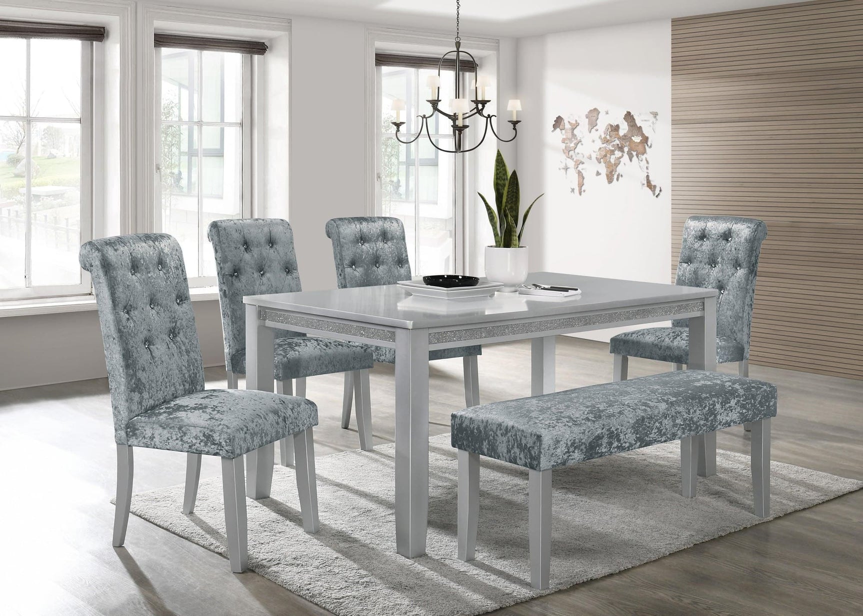 Vela Silver Glam Sleek And Modern Wood And Veneers Dining Room Set - Ella Furniture