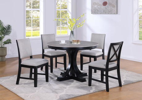 Harriet Gray Modern Solid Wood And Veneers Fabric Upholstered Dining Room Set - Ella Furniture