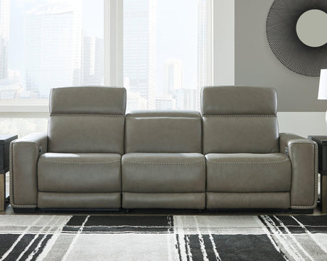 Correze Gray Leather 3-Piece Power Reclining Sectional - Ella Furniture