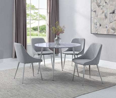 Tola Silver Faux Marble Fabric Seat Round Contemporary Dining Room Set - Ella Furniture