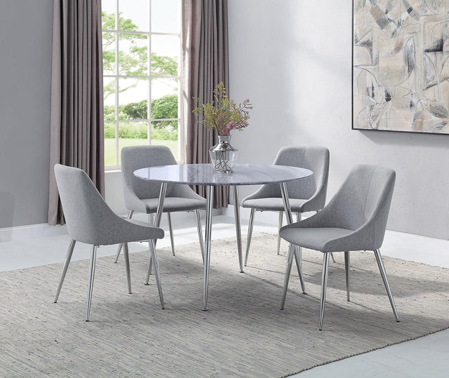 Tola Silver Faux Marble Fabric Seat Round Contemporary Dining Room Set - Ella Furniture