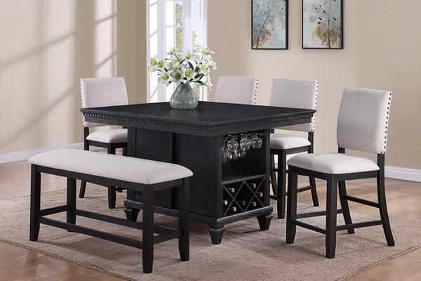 Regent Charcoal/White Solid Wood Fabric Upholstered Counter Height Dining Room Set - Ella Furniture