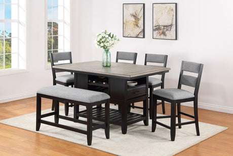 Frey Black-Gray Fabric Seat Rectangular Counter Height Dining Room Set - Ella Furniture