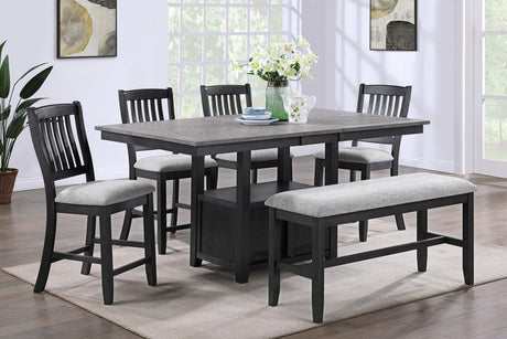 Buford Light Gray Solid Wood And Veneers Fabric Upholstered Counter Height Dining Room Set - Ella Furniture