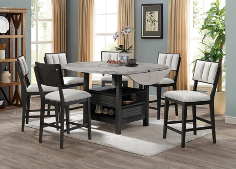 Cline Light Gray Solid Wood And Veneers Round Counter Height Dining Room Set - Ella Furniture