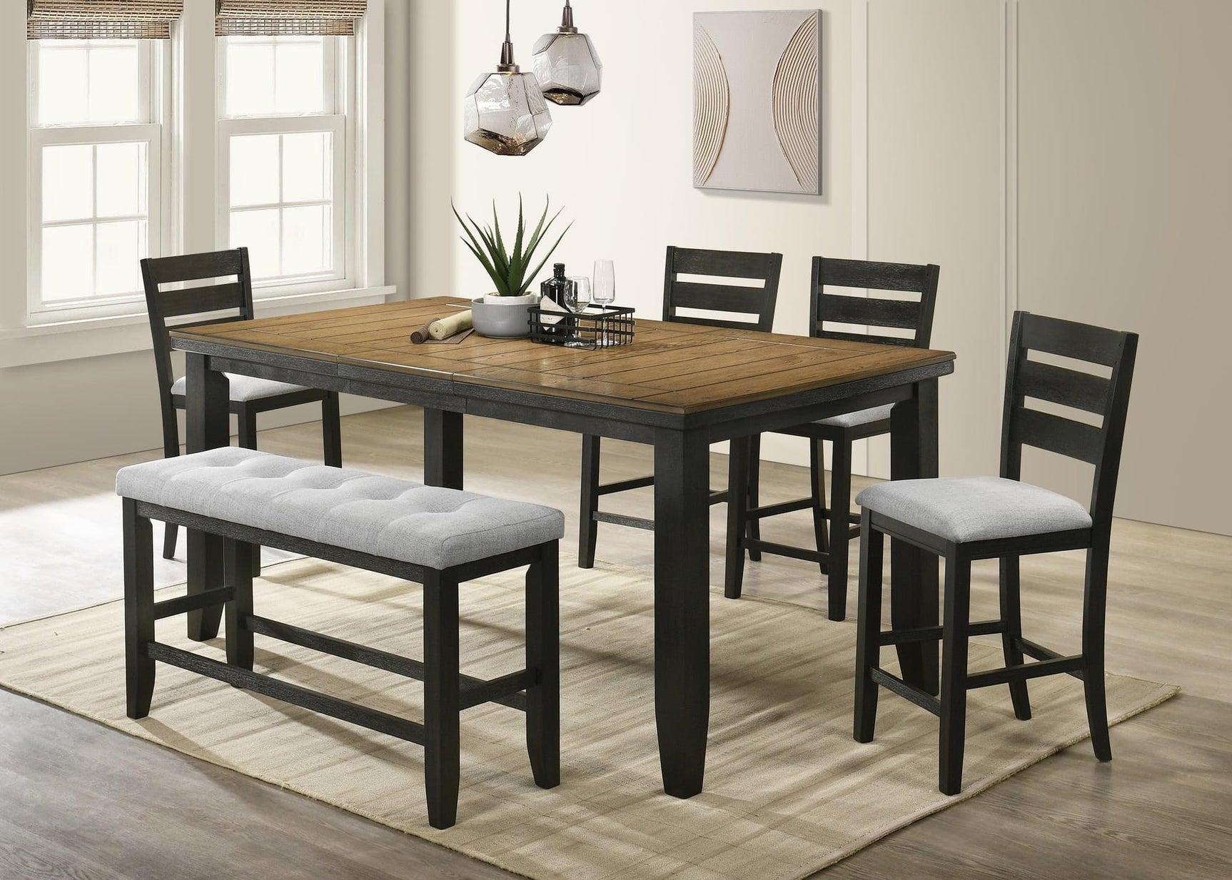 Bardstown Wheat Charcoal Modern Solid Wood Fabric Tufted Counter Height Dining Room Set - Ella Furniture