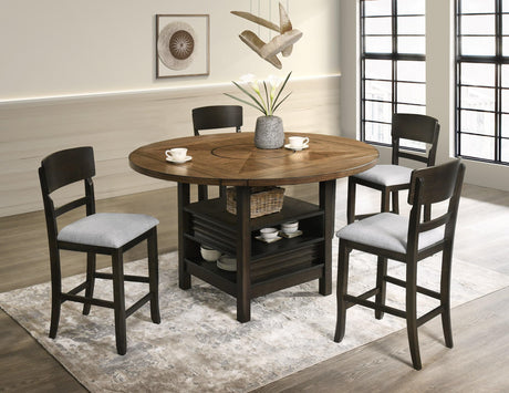 Oakly Brown Modern Solid Wood And Veneers Round Counter Height Dining Room Set - Ella Furniture