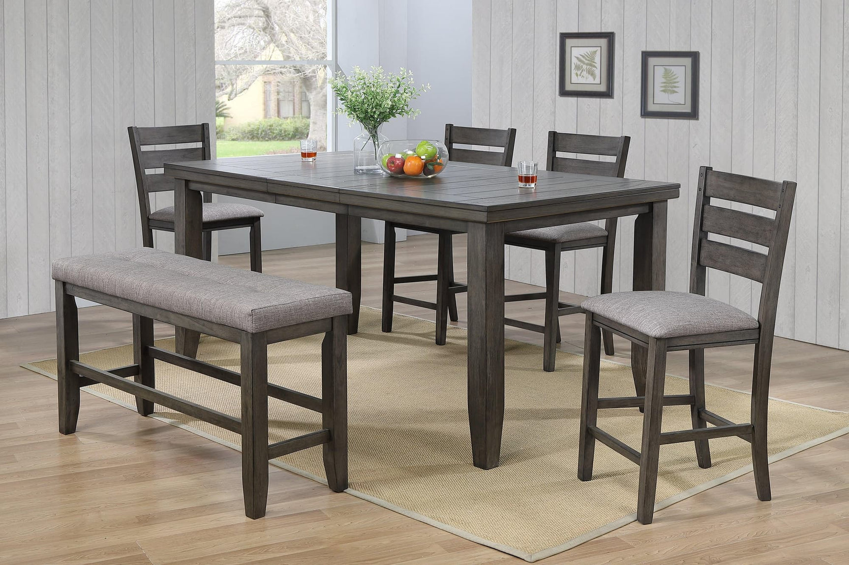 Bardstown Gray Modern Traditional Wood Rectangular Counter Height Dining Room Set - Ella Furniture