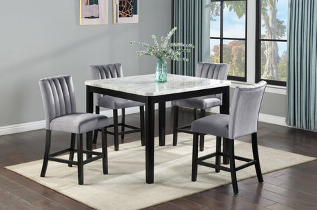 Pascal White-Gray Faux Marble Velvet Seat Rectangular Counter Height Dining Room Set - Ella Furniture