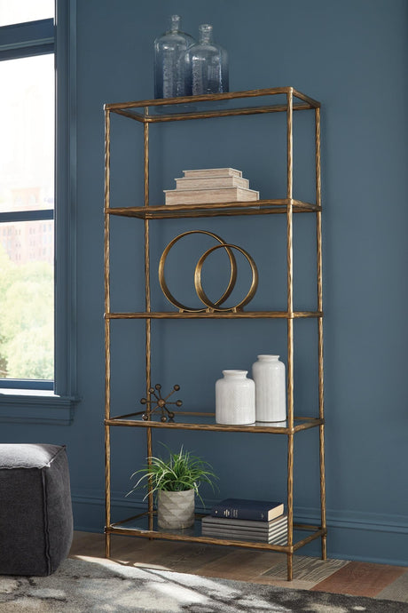Ryandale Antique Brass Finish Bookcase - Ella Furniture