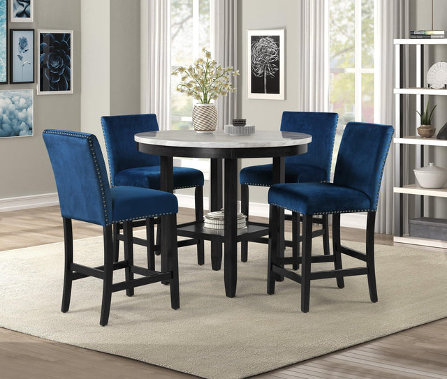 Lennon White Solid Wood Marble Top Round Counter Height Dining Room Set - Ella Furniture