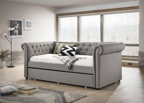 Ellie Dove Gray Modern Transitional Fabric Tufted Trundle Daybed - Ella Furniture