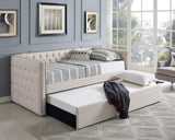 Trina Ivory Chalk Fabric Upholstered Trundle Tufted Twin Daybed - Ella Furniture