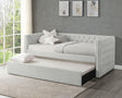 Trina Dove Gray Modern Solid Wood Fabric Upholstered Tufted Trundle Daybed - Ella Furniture