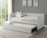 Trina Dove Gray Modern Solid Wood Fabric Upholstered Tufted Trundle Daybed - Ella Furniture