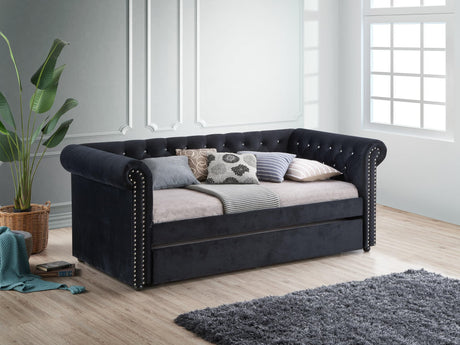 Ellie Black Modern Transitional Velvet Tufted Trundle Daybed - Ella Furniture