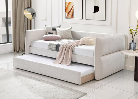 Philipa Oatmeal Tweed Modern Solid Wood Velvet Upholstered Trundle Daybed - Ella Furniture