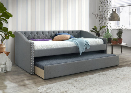 Loretta Gray Trundle Upholstered Tufted Twin Daybed