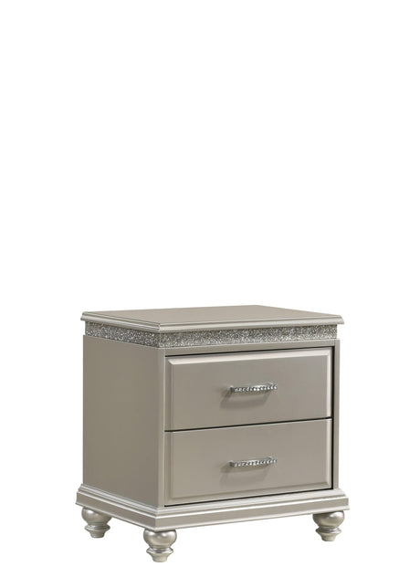 Valiant Night Stand Champagne, Modern Traditional Glam, 2 Metal Drawers - Ella Furniture
