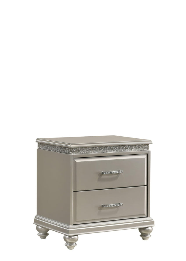Valiant Night Stand Champagne, Modern Traditional Glam, 2 Metal Drawers - Ella Furniture