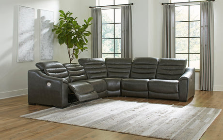 Center Line Dark Gray 5-Piece Power Reclining Sectional - Ella Furniture