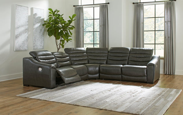 Center Line Dark Gray 5-Piece Power Reclining Sectional - Ella Furniture
