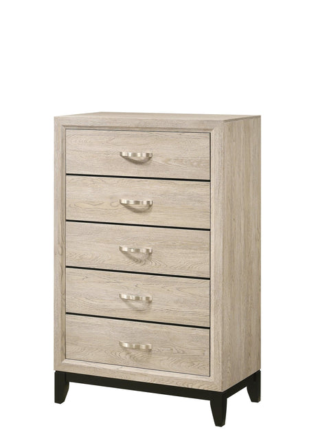 Akerson Chest Drift Wood, Contemporary Sleek And Modern Wood, Metal 5 Drawers - Ella Furniture