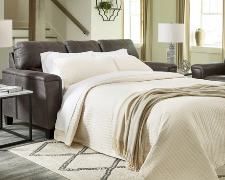 Navi Smoke Faux Leather Queen Sofa Sleeper - Ella Furniture