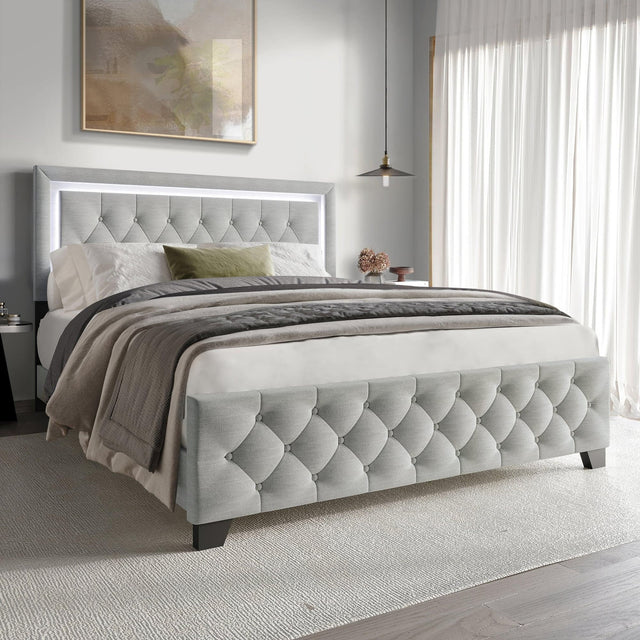 Oluma Gray Upholstered Tufted Panel King Bed