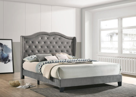 Paradise Gray Velvet Upholstered Tufted Platform Full Bed