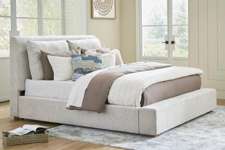 Jully Oatmeal Upholstered Platform Queen Bed