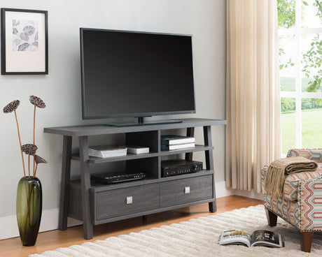 Jarvis Sleek And Modern Grey Tv Stand Assembled Drawers, Media Consoles, Entertainment Cabinets, Angled Legs And Metal Drawer with Storage Doors for Living Room - Ella Furniture