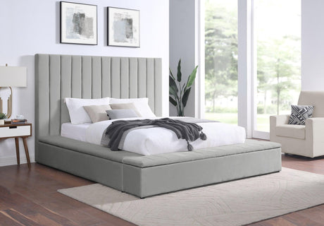 France Gray Velvet Upholstered Storage Platform King Bed