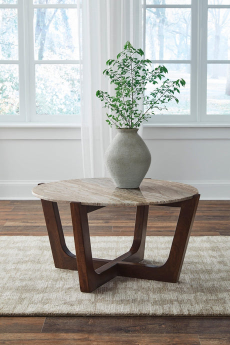 Tanidore Warm Brown Cocktail Table Marble Top