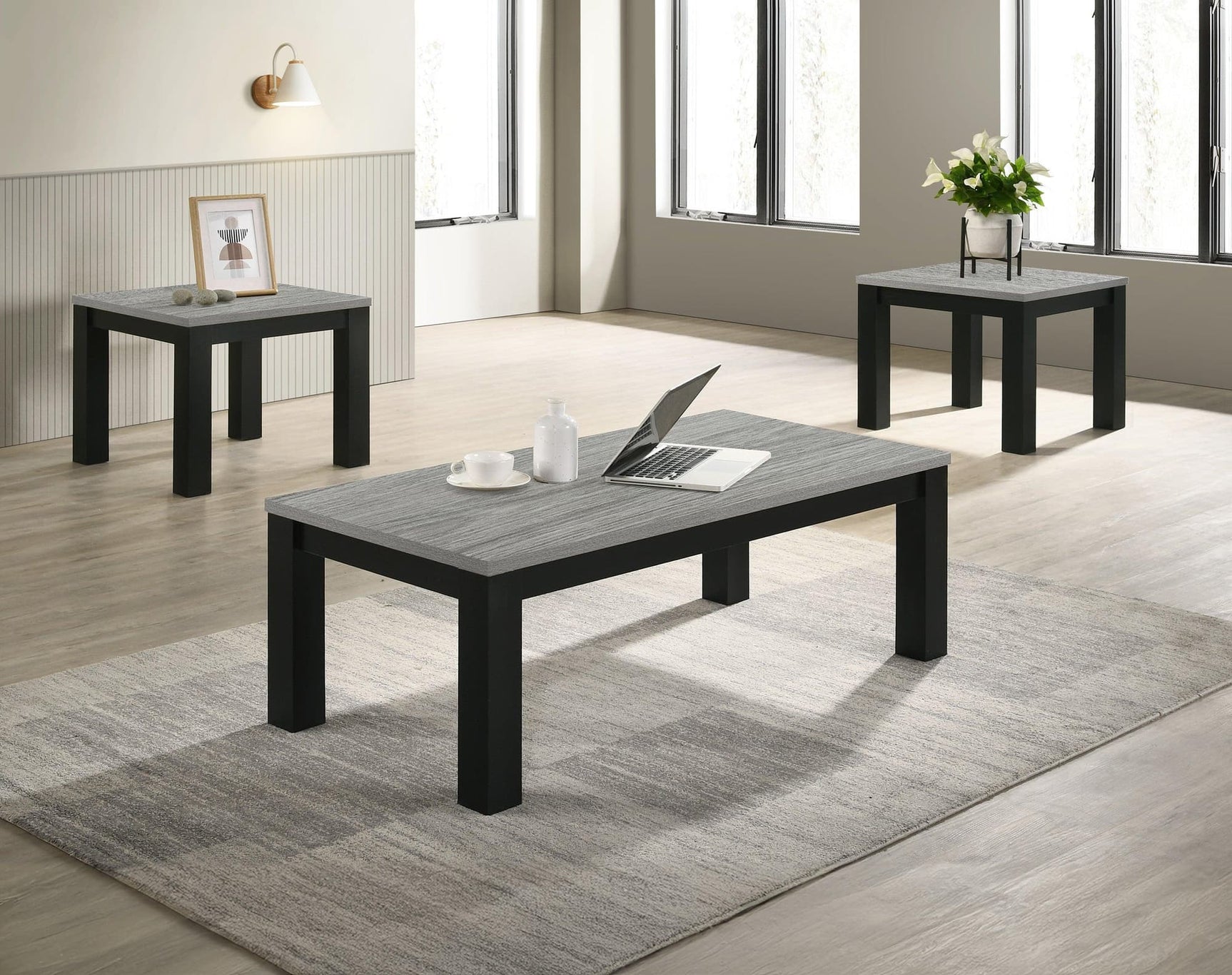 Theo Gray Black Coffee Table Set