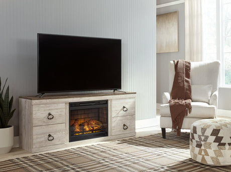 Willowton Whitewash Tv Stand With Electric Fireplace EW0267W8 - Ella Furniture