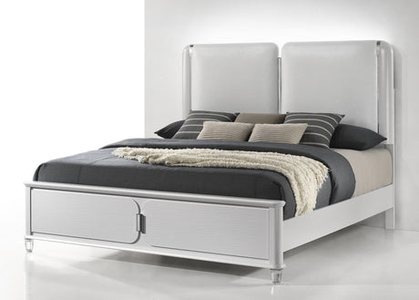 Vivian White Upholstered LED Panel King Bed