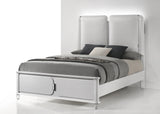 Vivian White Upholstered LED Panel Queen Bed