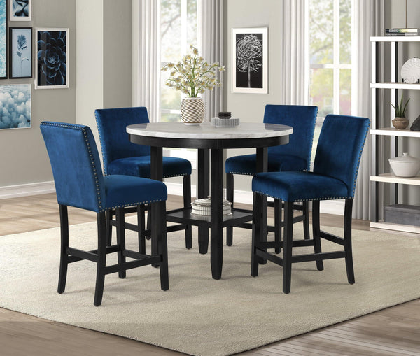 Lennon Blue Upholstered Round Counter Height Set