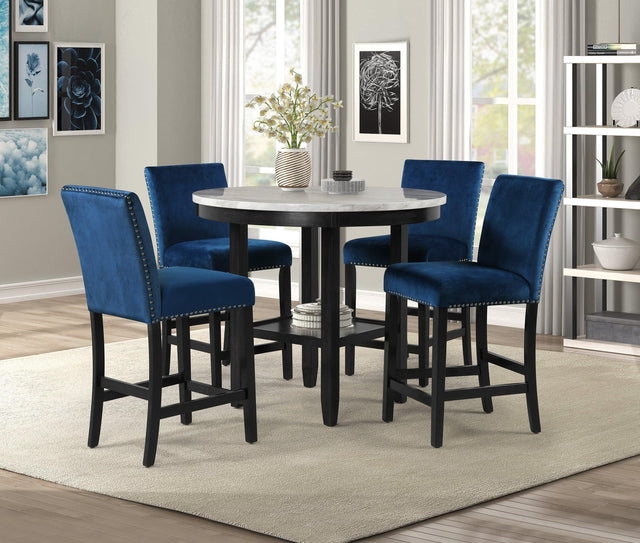 Lennon Blue Upholstered Round Counter Height Set