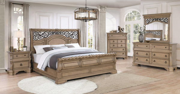 Ben Light Brown Sleigh Bedroom Set