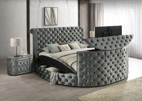 Voltare Gray Upholstered Tufted Panel King Bed